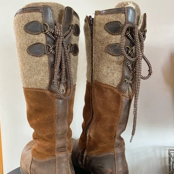 Womens Brown Leather and Wool Platform Boots - Picture 15 of 16